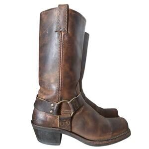 Frye Vintage Brown Leather Square Toe Harness Boot Size 7.5